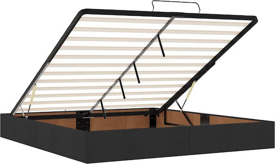 Double Bed Upholstered with Fabric Black with Slats & Mattress 160x200cm