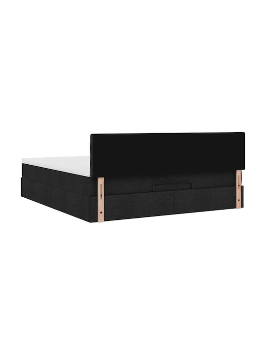 Double Bed Upholstered with Fabric Black with Slats & Mattress 160x200cm 3311638