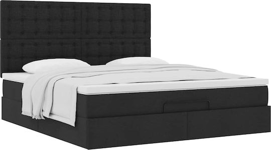 Double Bed Upholstered with Fabric Black with Slats & Mattress 160x200cm 3313336