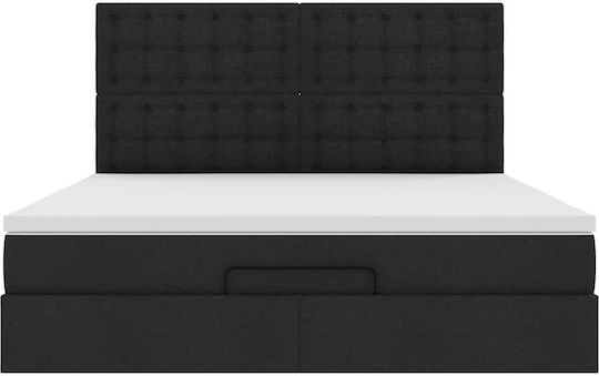 Double Bed Upholstered with Fabric Black with Slats & Mattress 160x200cm 3313336