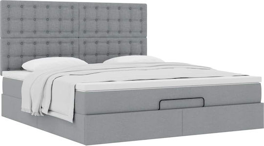 Double Upholstered Fabric Bed Light Grey with Slats & Mattress 160x200cm
