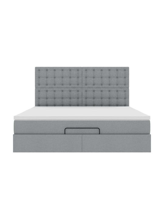 Double Upholstered Fabric Bed Light Grey with Slats & Mattress 160x200cm 3313334