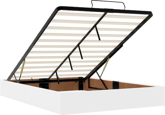 Doppelbett Mit Kunstleder Sauberes Weiß Mit Lattenrost & Matratze 140x200cm