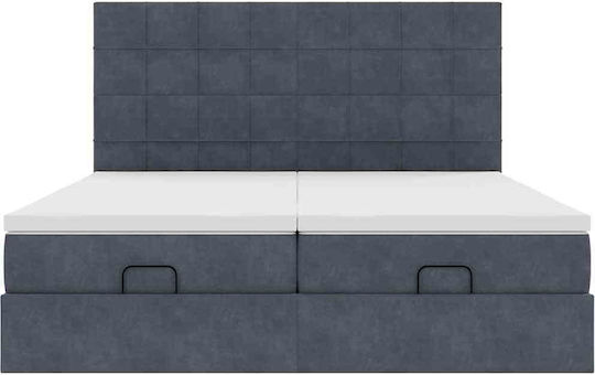 Pat King Size Tapițat cu Catifea Gri Închis cu Plăci și Saltea 200x200cm