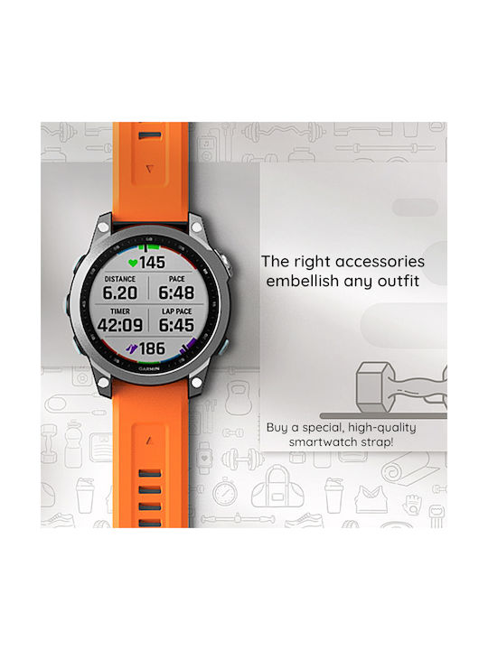 Techsuit Каишка Силикон Оранжев (Fenix 5 / 5 Plus / 6 / 6 Pro / 7 / 7 Pro / 8 (47mm))