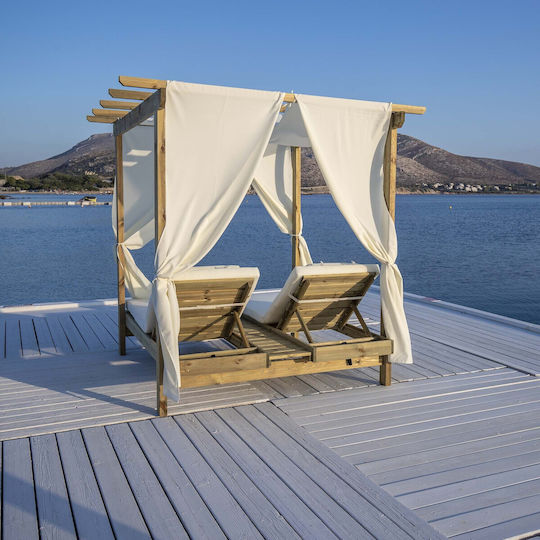 Στρώμα, μαξιλάρια και κουρτίνες για διπλή ξαπλώστρα παραλίας