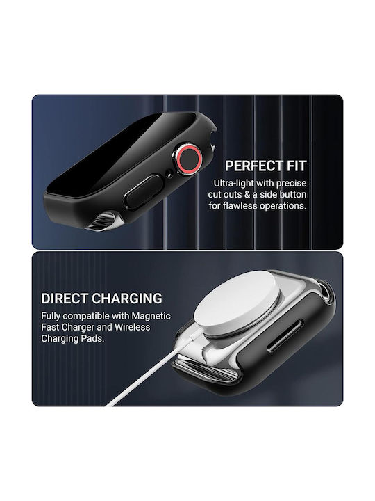 Crong Hybrid Plastikhülle mit Glas Carbon für Apple Watch 45mm