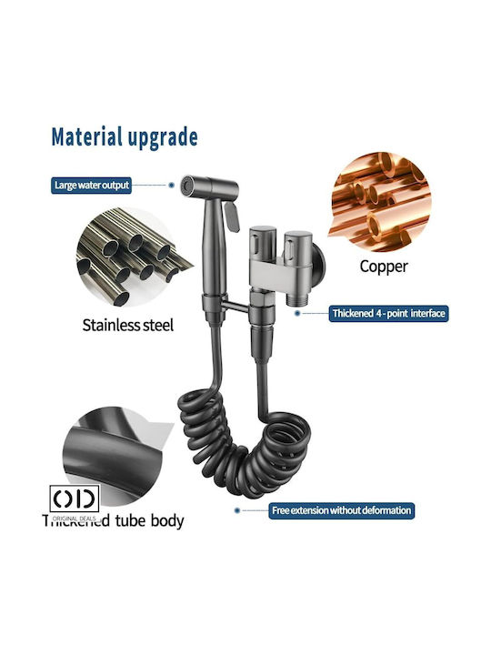 Adaptor cap de duș bideu vas de toaletă premium material aluminiu oțel inoxidabil furtun extensibil 140 cm gri oferte originale