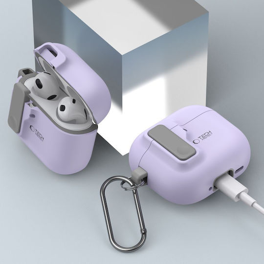 Tech-Protect Hülle Silikon mit Haken in Flieder Farbe für Apple AirPods 4