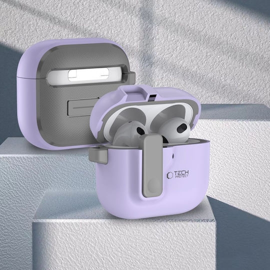 Tech-Protect Hülle Silikon mit Haken in Flieder Farbe für Apple AirPods 4