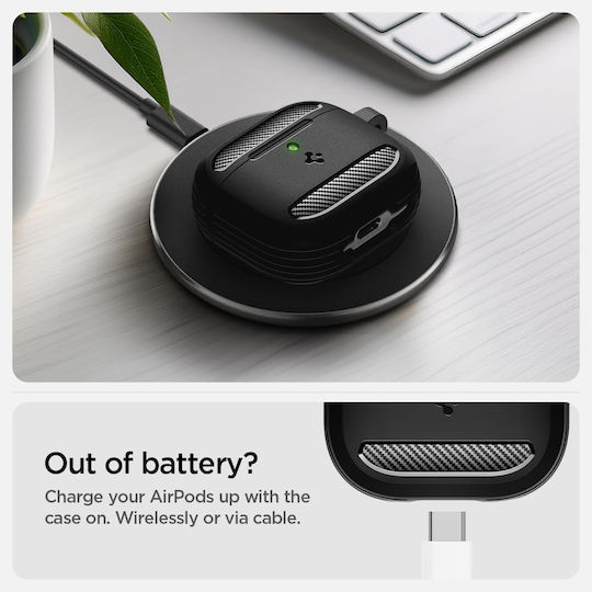 Spigen Rugged Armor Калъф с кука в Черен цвят за Apple AirPods 4