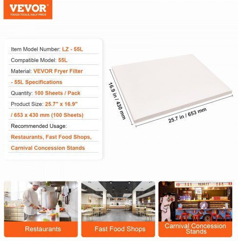 Vevor Fryer Filter Paper 100 Sheets 25.7" X 16.9" Professional Fryer 55l Zyglqlz56lly0m4rhv0
