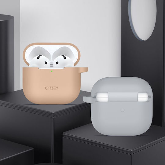 Tech-Protect Case Silicone with Hook in Beige color for Apple AirPods 4