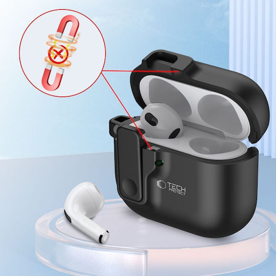 Tech-Protect Hülle Silikon mit Haken in Schwarz Farbe für Apple AirPods 4