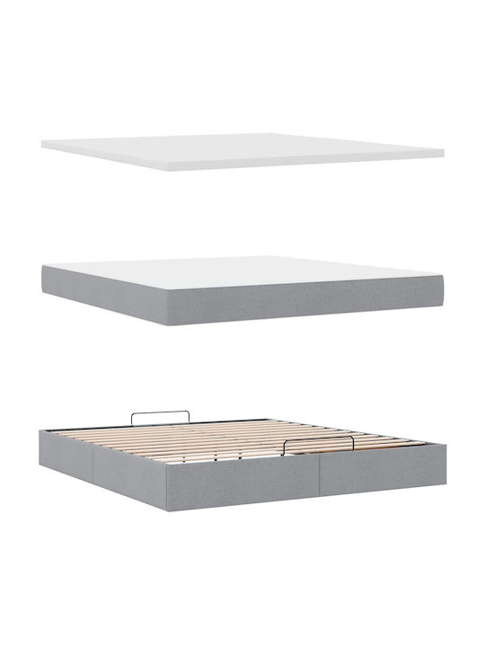 Doppelbett Bezogen mit Stoff Hellgrau mit Lattenrost & Matratze 160x200cm