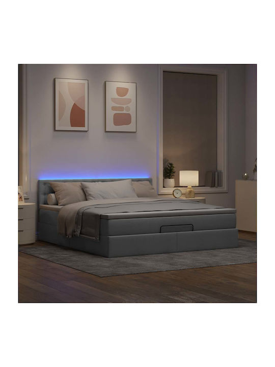 Doppelbett Bezogen mit Stoff Hellgrau mit Lattenrost & Matratze 160x200cm