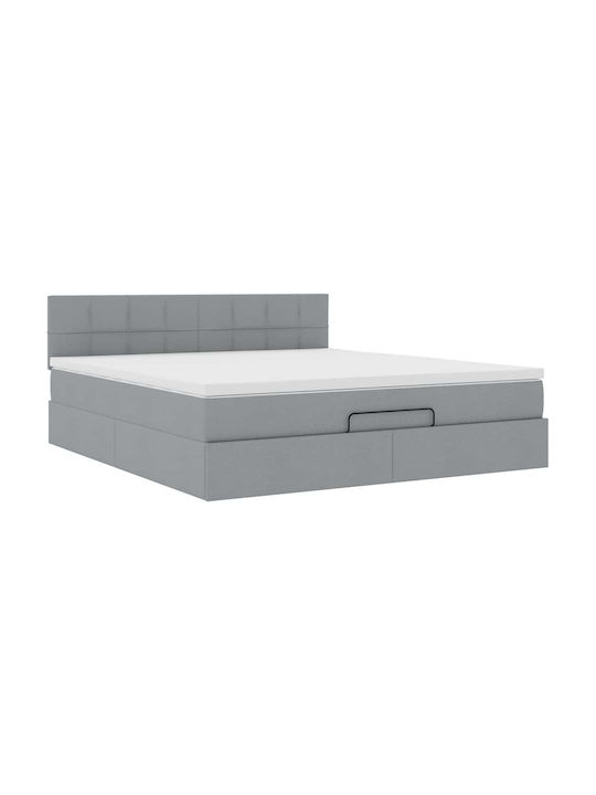 Doppelbett Bezogen Mit Stoff Hellem Grau Mit Lattenrost & Matratze 160x200cm