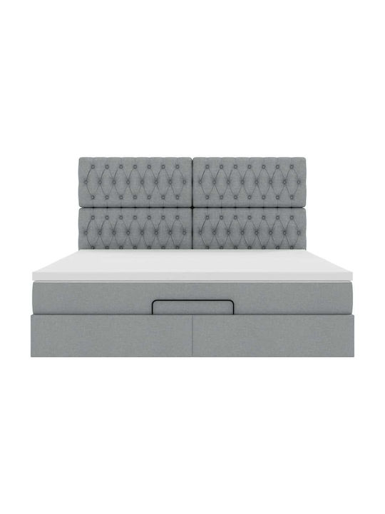 Doppelbett Mit Stoffbezogenem Hellgrauem mit Lattenrost & Matratze 160x200cm