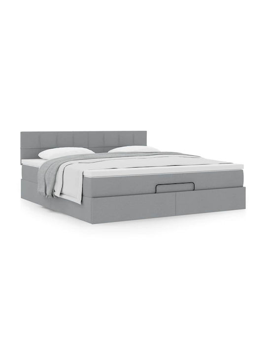 Doppelbett Bezogen Mit Stoff Hellem Grau Mit Lattenrost & Matratze 160x200cm