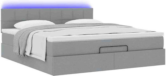 Upholstered Double Bed with Light Gray Fabric with Slats & Mattress 160x200cm