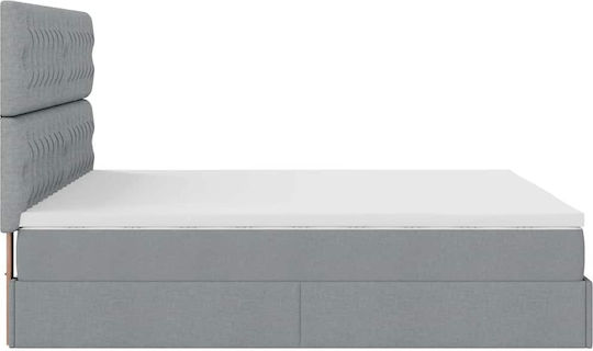 Double Upholstered Fabric Bed Light Gray with Slats and Mattress 160x200cm 3313251