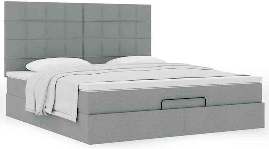 Double Bed Upholstered with Fabric Light Gray with Slats and Mattress 160x200cm 3313168