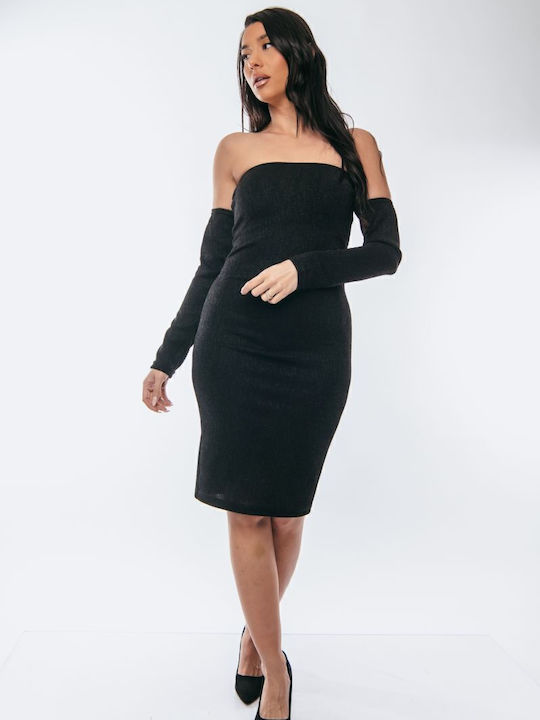 Καλοκαιρινό Mini Βραδινό Φόρεμα Strapless Μαύρο