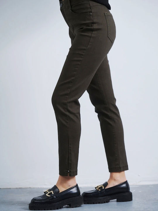 Damen Hoch tailliert Stoff Hose Brown