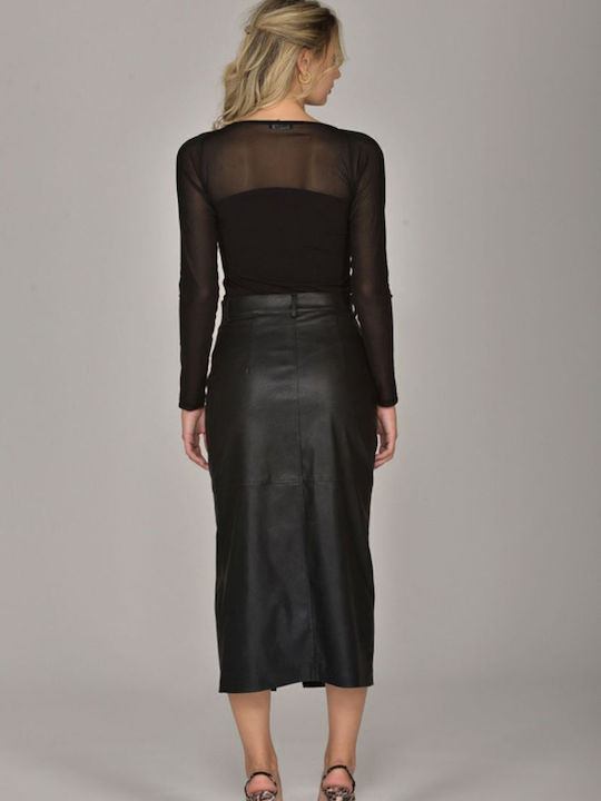 Leather Midi Skirt Black