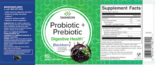 Swanson Probiotic & Prebiotic Συμπλήρωμα με Προβιοτικά & Πρεβιοτικά 60 ζελεδάκια Blackberry