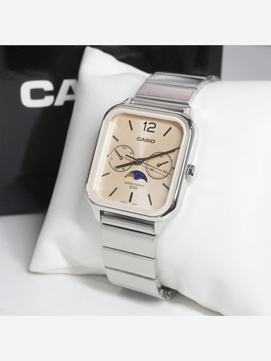 Casio Мъжки Часовник 34мм Хронограф На Батерия със Сребърна Метална Гривна