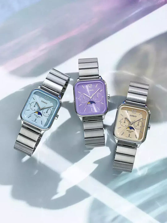 Casio Мъжки Часовник 34мм Хронограф На Батерия със Сребърна Метална Гривна
