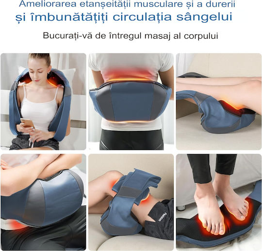 King Pernă de masaj Shiatsu pentru gât, talie, spate, picioare & corp cu infraroșii Albastru