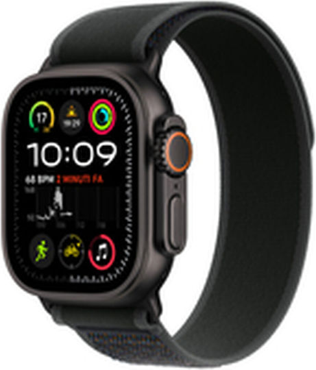 Apple Watch Ultra 2 2024 Titanium 49mm Waterproof with eSIM and Heart Rate Monitor (Black with Black Trail Loop - S/M)