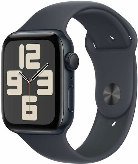 Apple Watch SE 2024 Aluminium 44mm Wasserdicht mit Pulsmesser (Midnight with Midnight Sport Band (M/L))