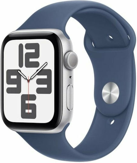 Apple Watch SE 2024 Aluminium 44mm Αδιάβροχο με Παλμογράφο (Silver με Denim Sport Band (M/L))