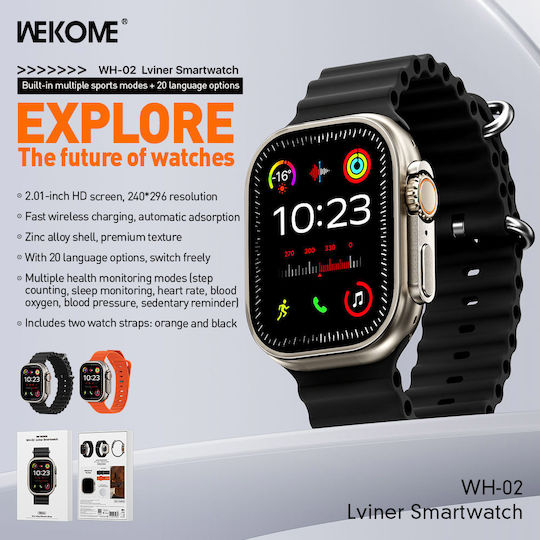 WK WH-02 Titanium 49mm Smartwatch με Παλμογράφο (Χρυσό)