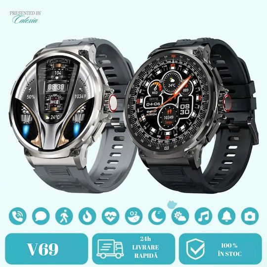 Colmi V69 Aluminium 53mm Smartwatch mit Herzfrequenzsensoren (Silber - Große)