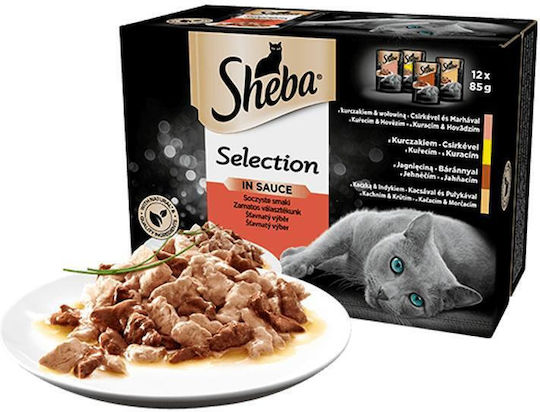 Sheba Selection in Sauce Wet Food for Adult Cats in Pouches with Chicken 12x85gr