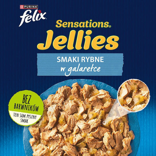 Purina Felix Sensations Jellies Hrană Umedă pentru Pisici Adulte în Pliculeț cu Creveți, Somon și Pește 4x85gr