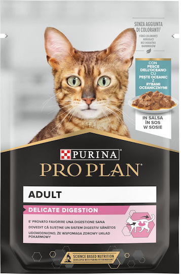 Purina Delicate Nassfutter für Erwachsene Katzen in Beutel mit Fisch 85gr