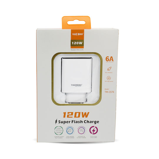 Takemore Φορτιστής Χωρίς Καλώδιο με Θύρα USB-A 120W SuperCharge Λευκός (FD120W)