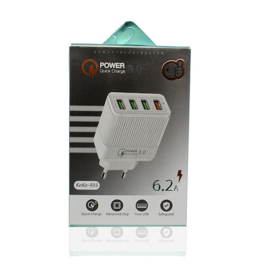 Charger Without Cable with 4 USB-A Ports Blacks (KeKe-QC-04)
