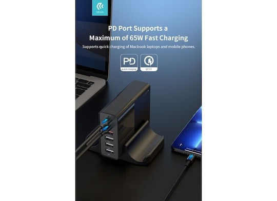 Devia Βάση Φόρτισης με 4 Θύρες USB-A και 2 Θύρες USB-C 75W Power Delivery σε Μαύρο χρώμα (DVCH-359446)
