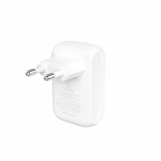 Belkin Φορτιστής Χωρίς Καλώδιο με Θύρα USB-A και Θύρα USB-C 42W Λευκός (BOOST Charge)