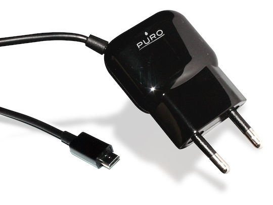 Puro Ladegerät mit integriertem Kabel Micro-USB 12W Schwarzs (MTCMICROBLK)