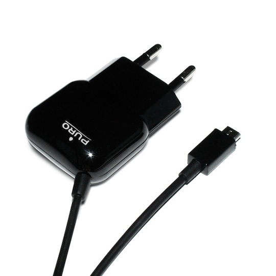 Puro Ladegerät mit integriertem Kabel Micro-USB 12W Schwarzs (MTCMICROBLK)