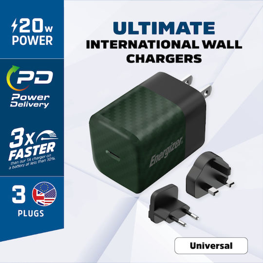 Energizer GaN Wireless Charger with USB-C Port 20W Power Delivery Green