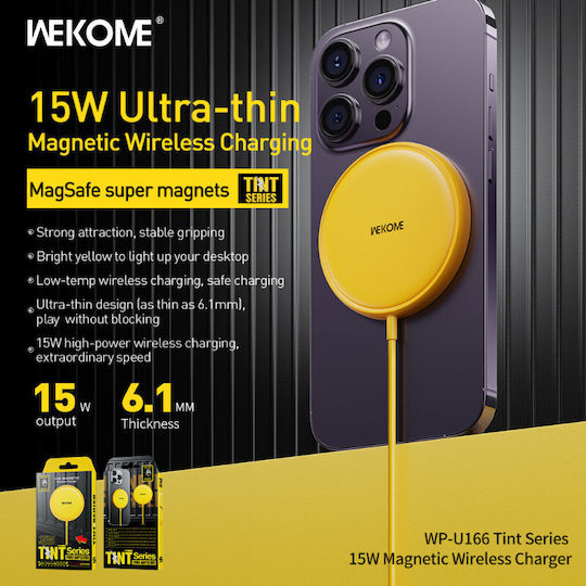 WK Ασύρματος Φορτιστής (Qi Pad) 15W Κίτρινος (WP-U166)