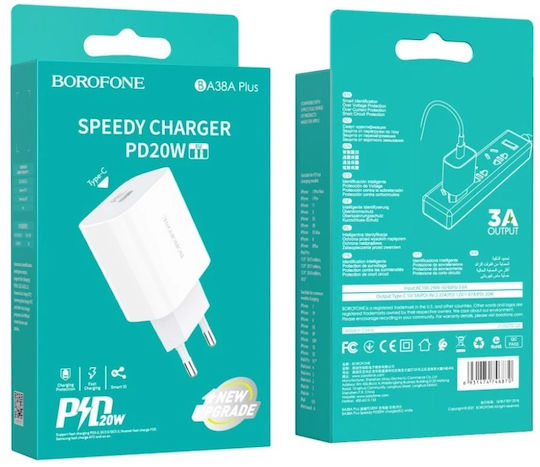 Borofone Charger Without Cable with USB-C Port 20W Whites (BA38A)